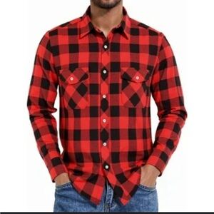 Red/black buffalo plaid flannel long sleeve button front